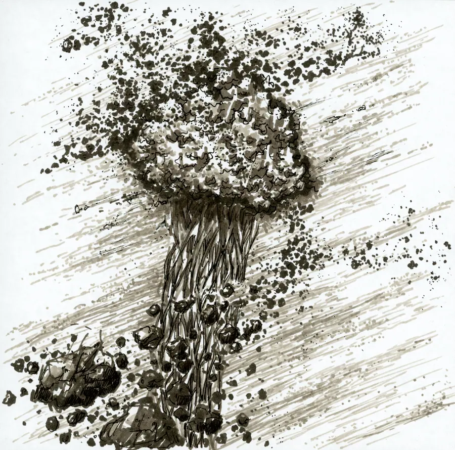 Abstract monochrome marker study with dense ink marks and diagonal strokes