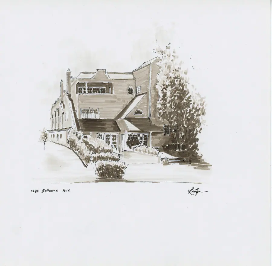 Marker drawing of a home on Bellevue Avenue