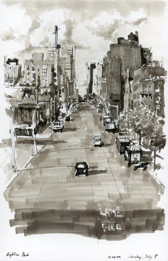Marker view down a Manhattan street from the High Line