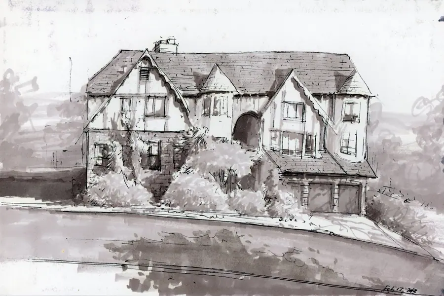 Marker drawing of a house in Berkeley