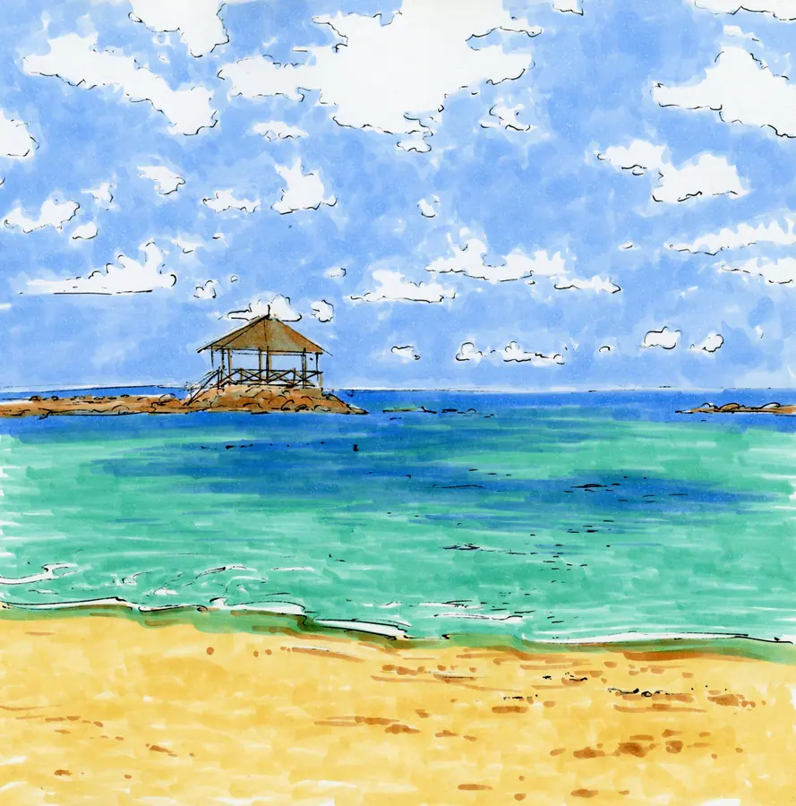 Color marker seascape in blue and turquoise at Montego Bay