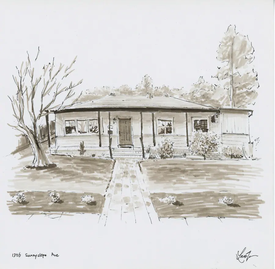 Marker drawing of a single-story home on Sunnyslope Avenue