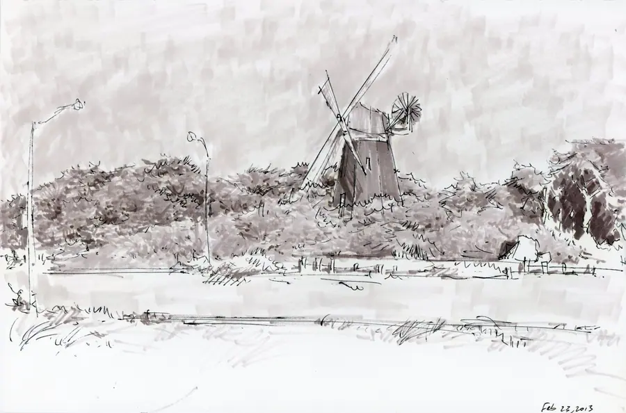 Marker landscape of a windmill near Golden Gate Park